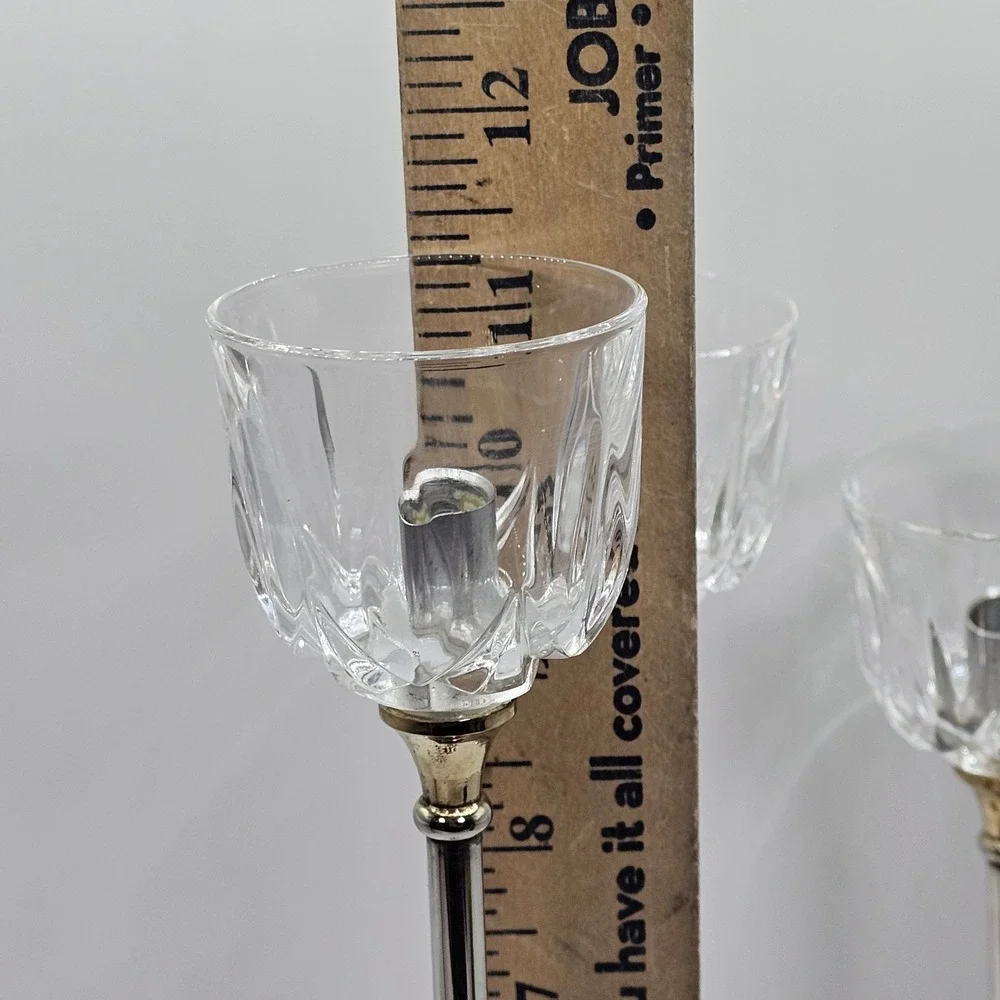 Landes Argente Silver Plate Italian Crystal Candlesticks Set of‎ 3 Vintage